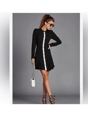 The Kooples | Portfolio Colorblock Mock Neck Mini Shirt Dress Black White Size 4